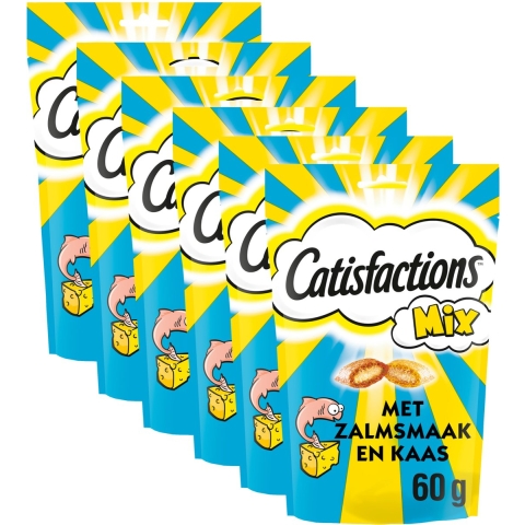 6x Catisfactions Kattensnoepjes Zalm - Kaas 60 gr