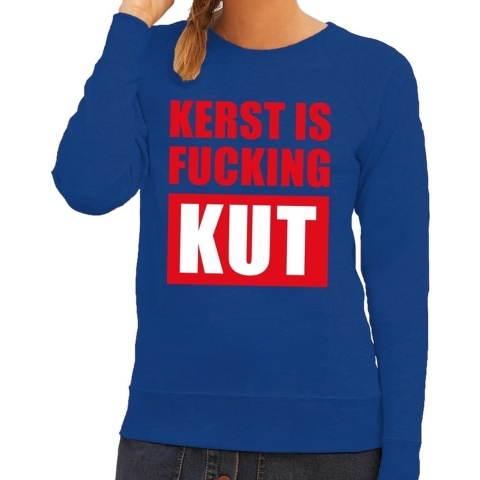 Foute kersttrui Kerst Is Fucking Kut blauw voor dames M (38) -