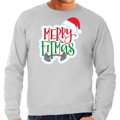 Merry fitmas Kersttrui / outfit grijs voor heren M -