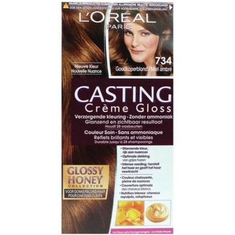 2x L'Oréal Casting Crème Gloss Semi-Permanente Haarkleuring 734 Midden Goud Koperblond