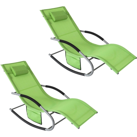 SoBuy OGS28-GRx2 - Tuinstoel Set van 2 - Weerbestendig met kussen - Groen (2 stuks)