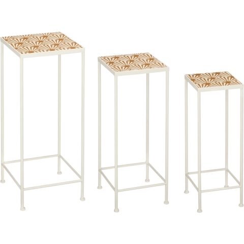 Mica Decorations Odile Bijzettafel - Set van 3 - Metaal - Bruin Wit (set van 3)