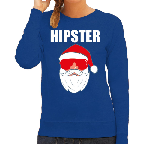 Foute Kerst sweater / Kerst outfit Hipster Santa blauw voor dames XL -
