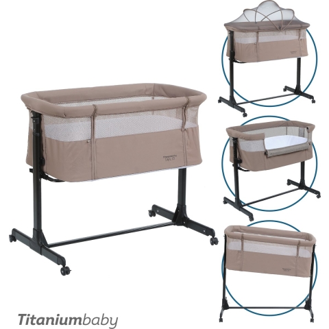 Co-sleeper Titanium Baby Solid Milan Lush Taupe met Speelboog en Mosquitonet