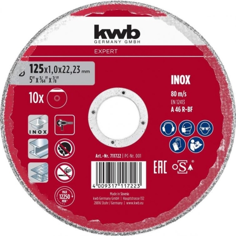 10 doorslijpschijven 125x1,2mm - Kwb