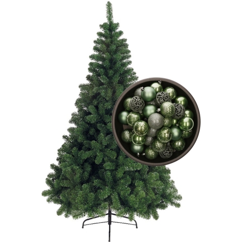 Bellatio Decorations kunst kerstboom 180 cm met kerstballen salie groen -