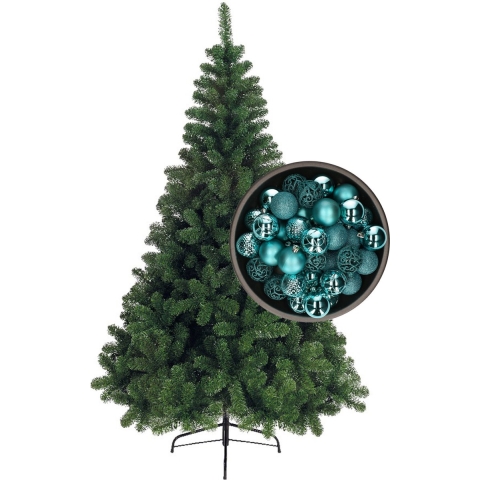 Bellatio Decorations kunst kerstboom 180 cm met kerstballen turquoise blauw -
