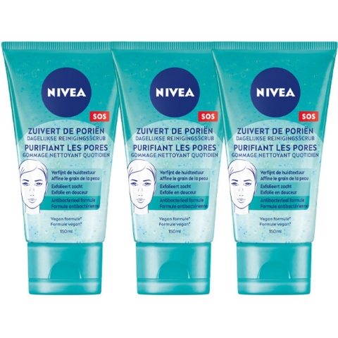 3x NIVEA Dagelijkse Reiniging Gezichtsscrub 150 ml