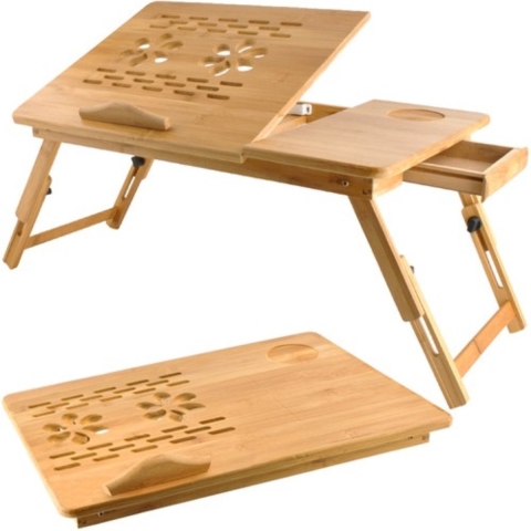 Ruhhy Laptoptafel - bamboe - hout - 67 x 28 x 26 cm - bedtafel - verstelbaar -