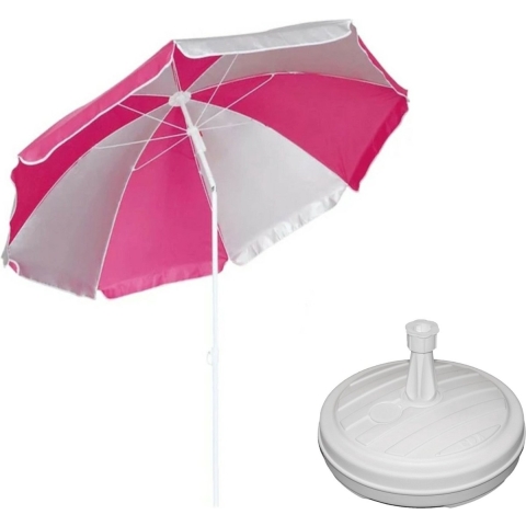 Parasol - roze/wit - D120 cm - incl. draagtas - parasolvoet - 42 cm -