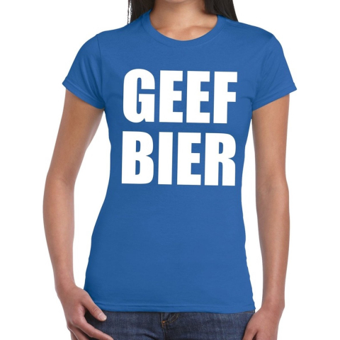 Geef Bier tekst t-shirt blauw dames 2XL -