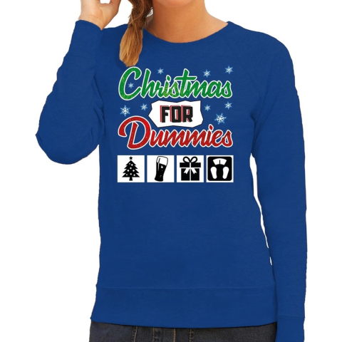 Foute Kersttrui Christmas for dummies blauw voor dames XS (34) -