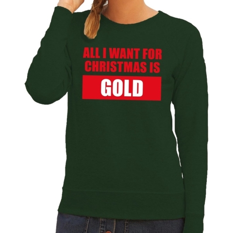 Foute kersttrui Christmas Gold groen voor dames S (36) -