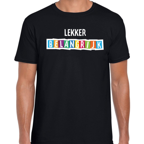 Lekker belangrijk fun tekst t-shirt zwart heren L -