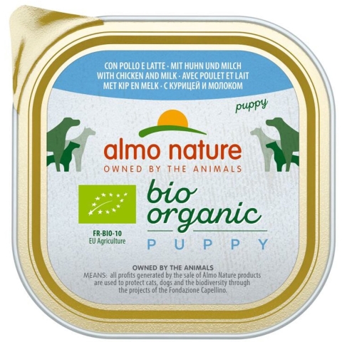 18x Almo Nature Bio Organic Puppy Hondenvoer Kip en Melk 300 gr