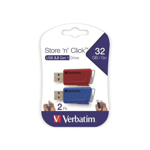 Verbatim V Store N CLICK USB-stick 32 GB Rood, Blauw 49308 USB-A 3.2 Gen 1