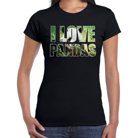 I love pandas / dieren t-shirt zwart dames S -