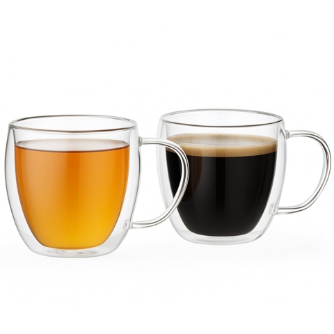 Cookinglife Dubbelwandige Koffie- / theeglazen met oor 280 ml - 2 stuks