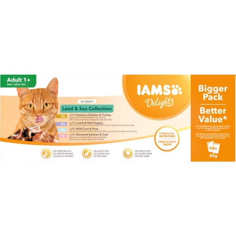 2x IAMS Delights Land - Sea in Saus 48 x 85 gr