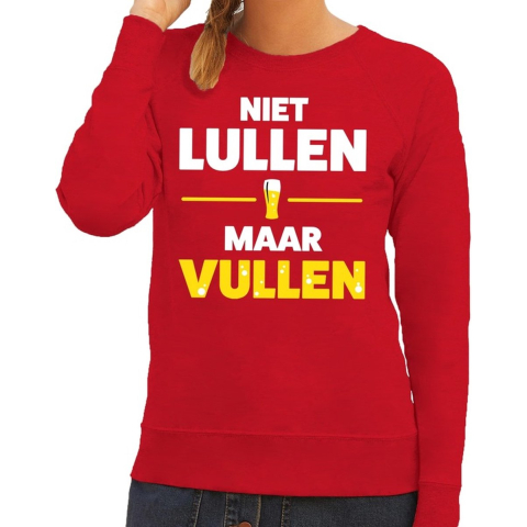 Niet Lullen maar Vullen tekst sweater rood voor dames 2XL -