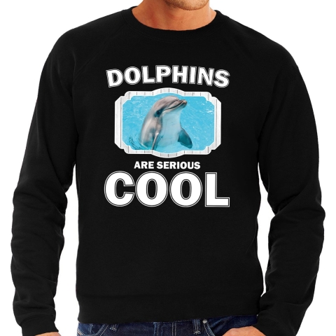 Dieren dolfijn sweater zwart heren - dolphins are cool trui XL -