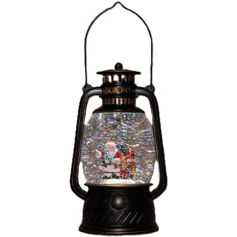 Sneeuwbol/snowglobe glitter lantaarn - kerstman - D12 x H20 cm- LED verlichting - warm wit -