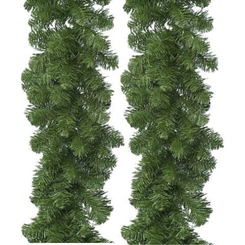 Bellatio decorations Dennenslinger - 2x - groen - 270 x 25 cm - PVC - dennen guirlande -