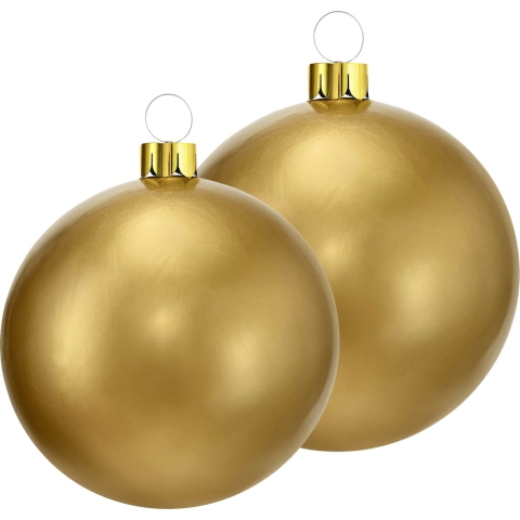Grote opblaasbare decoratie kerstballen - 2x st - 45 en 65 cm - goud -