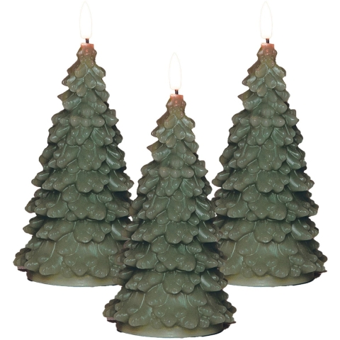 Anna's Collection LED kerstboom kaars - 3x - groen - 20 cm - kerstkaars - kerstdiner kaarsen -