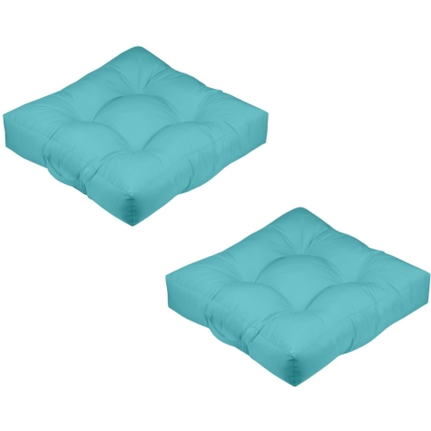 Stof Textile Vloerkussen XXL - 2x - aqua blauw - polyester - 60 x 60 x 12 cm - vierkant -