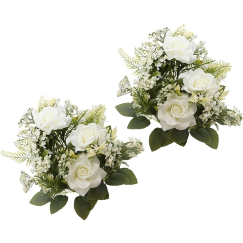 Bruidsboeket rozen - kunstbloemen - 2x - wit - H41 cm -
