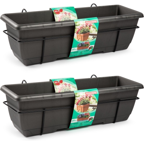 PlasticForte Balkonbak - 6x - antraciet - 60 cm - plantenbak met hanger - bloembak -