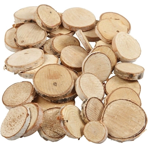 Kleine houten schijfjes mix circa 420x stuks -