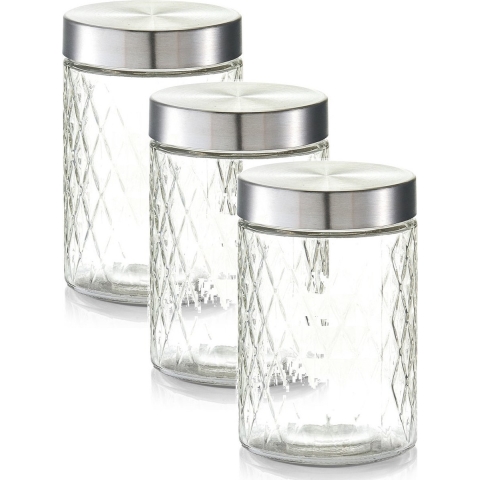 Zeller keuken voorraadpotten / bewaarpotten - 3x - 1200 ml - geruit glas - 11 x 17 cm -