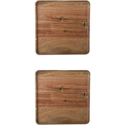 2x Stuks houten dienblad met opstaande rand 26 x 26 cm vierkant -