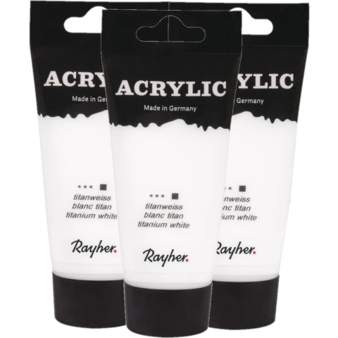 Acrylverf/hobbyverf op waterbasis - 3x - wit - 75 ml - Schilderen/knutselen -