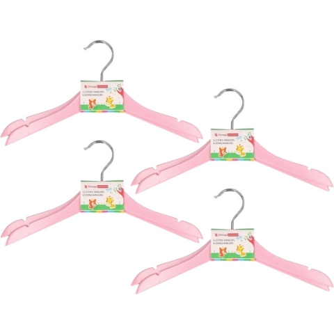Roze stevige houten kledinghangers voor kinderen 16x stuks -