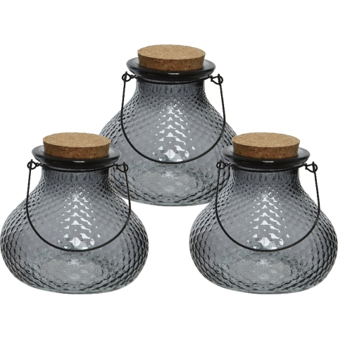 3x wespenvanger/wespenval met hengsel - glas - grijs - D14 x H13 cm -