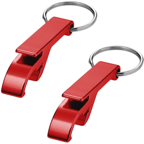 Flessen openers sleutelhanger - Set van 15x stuks - rood - 5.5 cm - met sleutelsring -