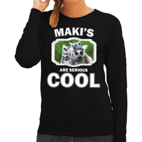 Dieren maki sweater zwart dames - makis are cool trui L -