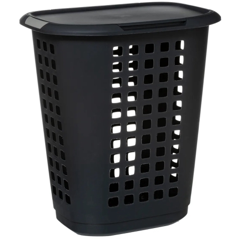 Wasmand met deksel - extra groot - antraciet - kunststof - 63 liter - 53 x 38 x 60 cm -