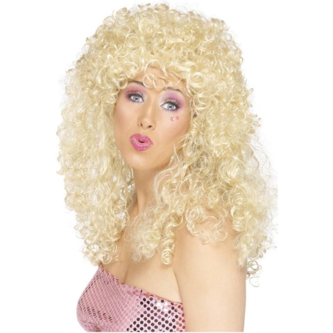 Carnaval verkleed damespruik - Blonde grote bos krullen - Dolly stijl -