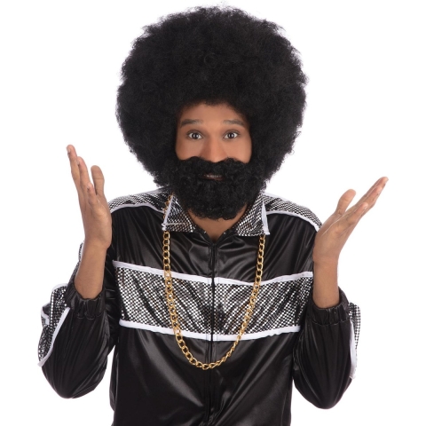 Carnaval verkleed afro pruik - met baard en snor - 80/90 disco thema -