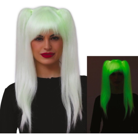 Fiestas Guirca - Glow in the dark pruik - lang haar - blond - dames - Halloween/spook/heks -