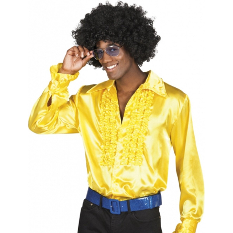 Carnaval verkleedkleding shirt met rouches - geel - heren - blouse - polyester - Disco time M -