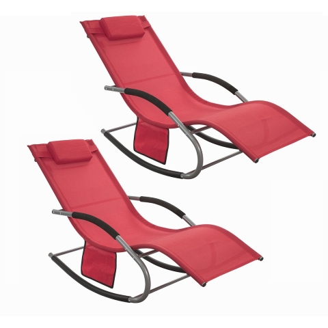 SoBuy OGS28-Rx2 - Tuinstoel - Verstelbare Hoofdsteun - Rood