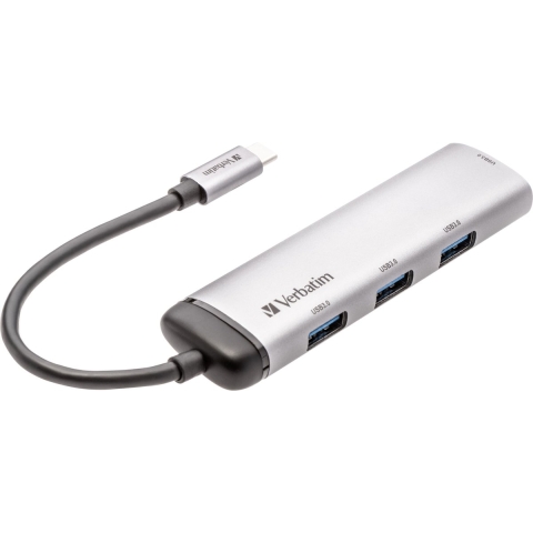 Verbatim USB 3.2 Gen 1-hub 4 poorten Met USB-C stekker, LED-weergave Grijs