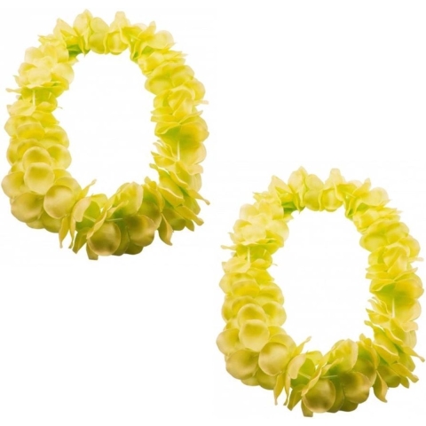 Set van 12x stuks hawaii kransen bloemen slingers neon geel -