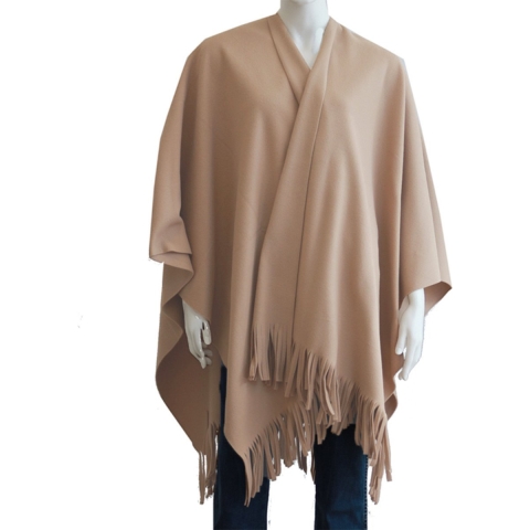 Luxe omslagdoek/poncho - zand - 180 x 140 cm - fleece - Dameskleding accessoires One size -