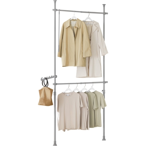 SoBuy FRG109-HG - Vloergarderobe - Telescopisch Rek - Grijs